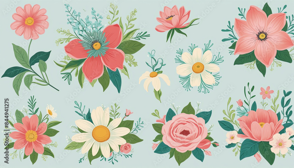 custom made wallpaper toronto digitalAbstract floral vector collection with vintage artwork and pastel colors on isolated background, perfect for modern wedding designs