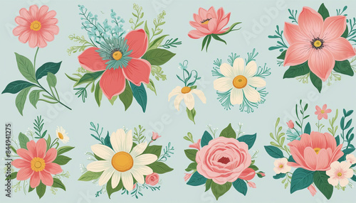 Wallpaper Mural Abstract floral vector collection with vintage artwork and pastel colors on isolated background, perfect for modern wedding designs Torontodigital.ca