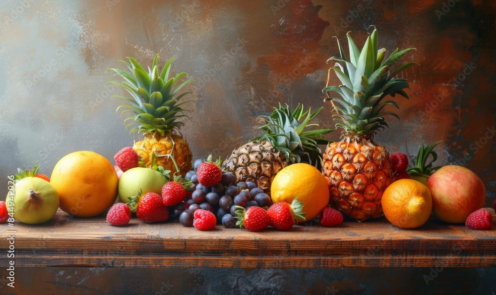 Tropical fruits on a wooden table Tropical fruits on a wooden table