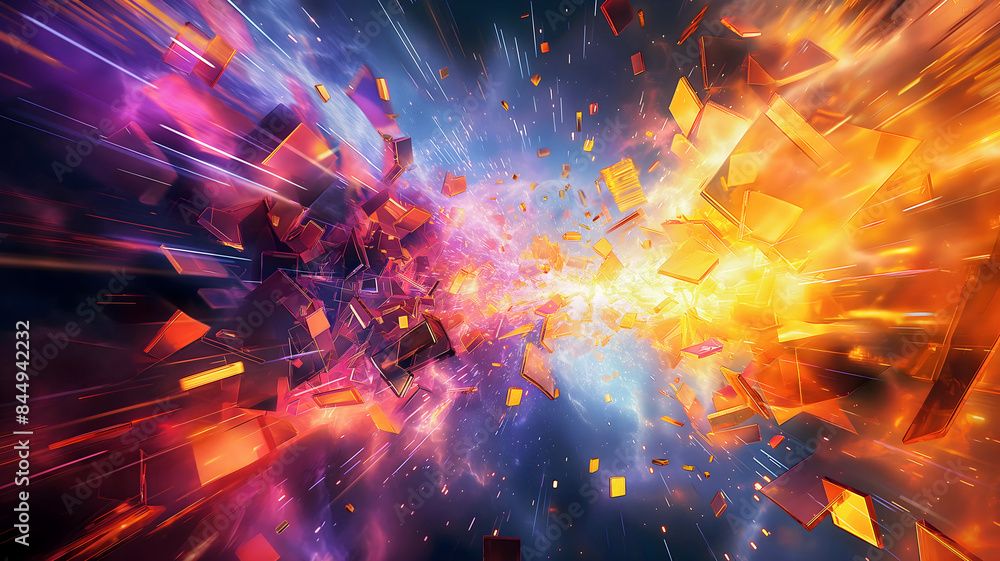 Abstract artistic background, colourful explosion template, fractal design, copy space area