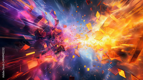 Obraz na płótnie Abstract artistic background, colourful explosion template, fractal design, copy space area w salonie