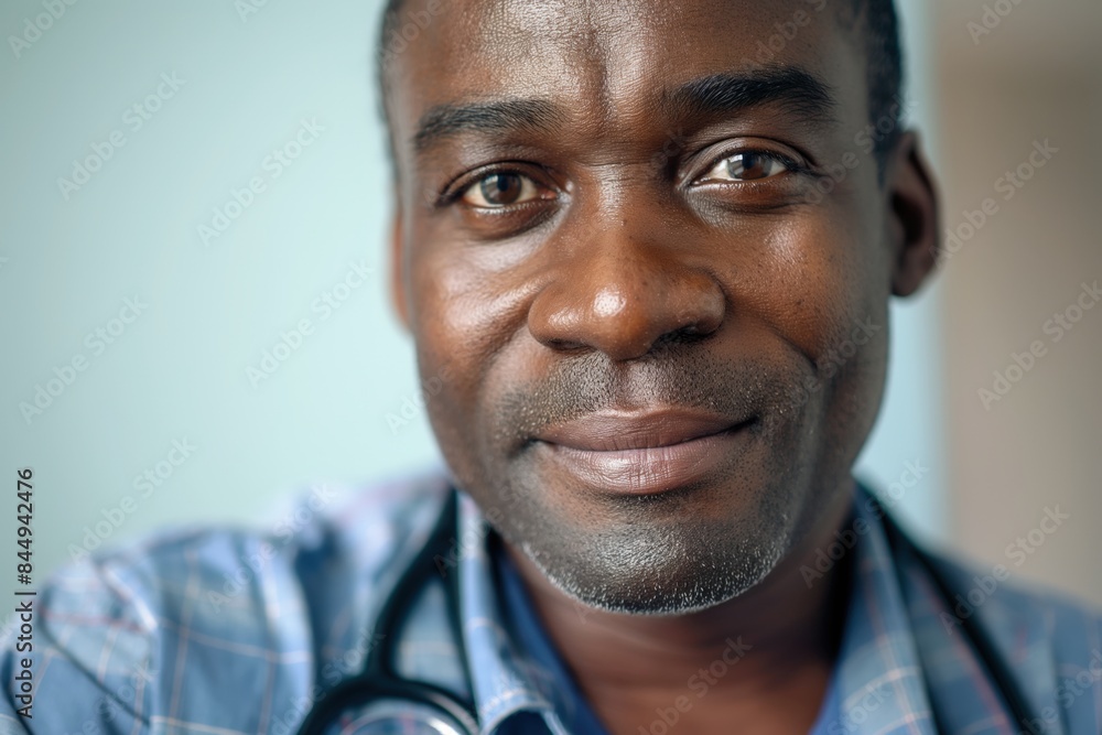 Obraz premium African american male doctor is smiling confidently while wearing a stethoscope in the hospital. He appears to be experienced and trustworthy