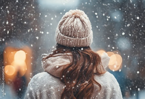 Snow Falls on a Person for Winter Background