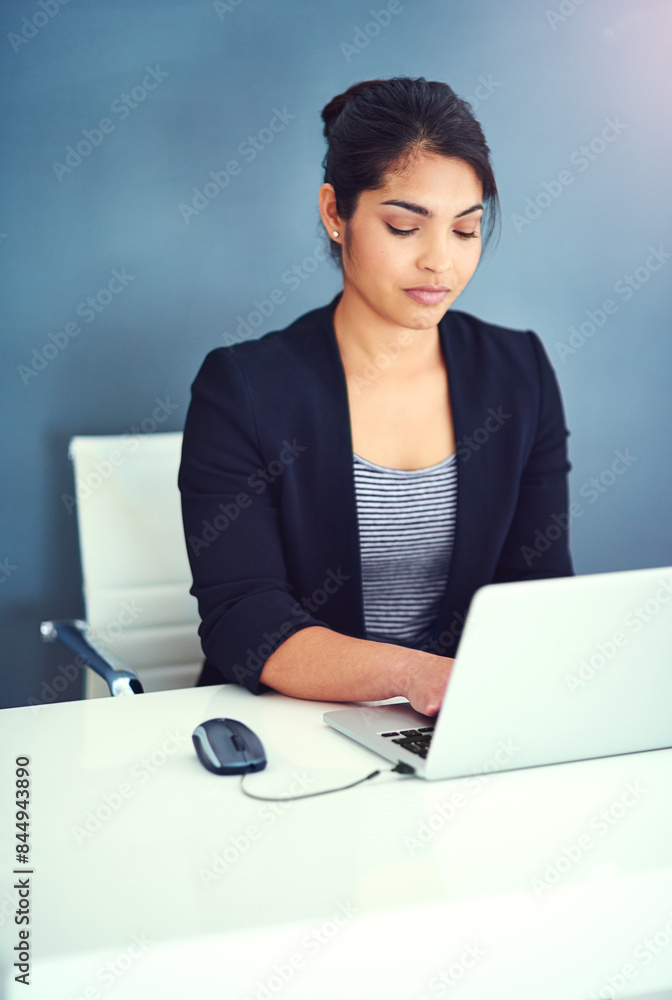 Business woman, typing and working on computer for office planning, research and online report in human resources. Professional worker on laptop with software for job, career or employee information Business woman, typing and working on computer for office planning, research and online report in human resources. Professional worker on laptop with software for job, career or employee information