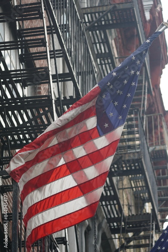 city skyline and flag