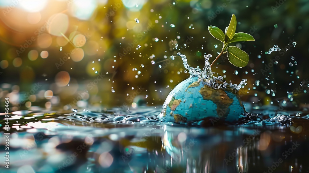 Globe With Sprout in Water Splash