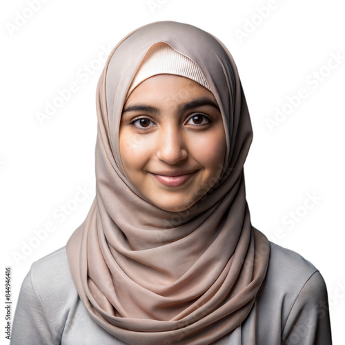 Smiling woman in hijab portrait on transparent background