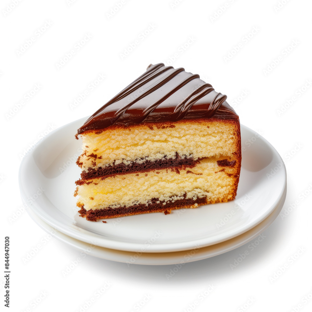 A slice of cake with chocolate frosting and sprinkles on top A slice of cake with chocolate frosting and sprinkles on top