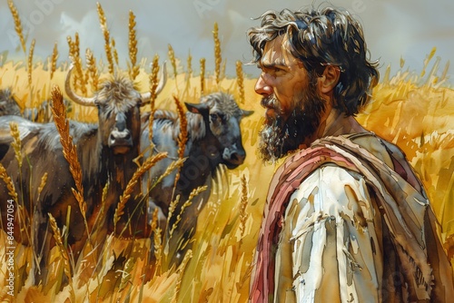 Abraham's Call in Watercolor: Biblical Illustration from the Old Testament photo