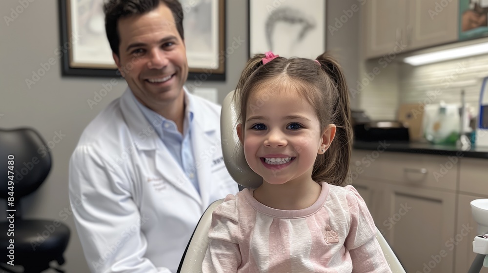 smiling boy at a dentist appointment sitting in a dental chair next to the doctor smiling boy at a dentist appointment sitting in a dental chair next to the doctor