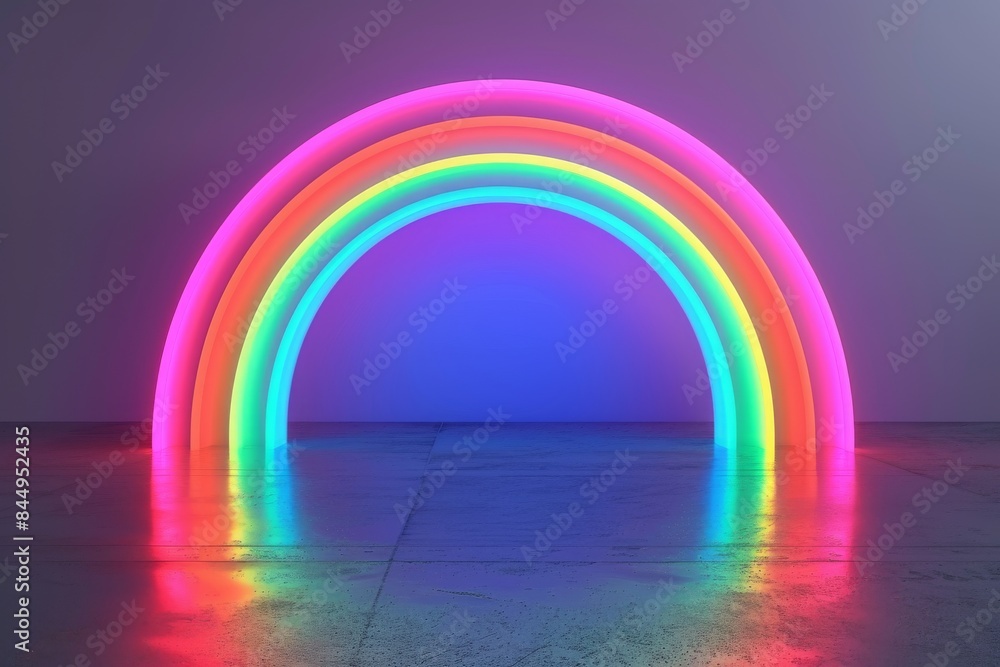 Neon Rainbow Light Sculpture on Floor with Reflective Surface, Providing a Bold and Modern Decorative Piece Neon Rainbow Light Sculpture on Floor with Reflective Surface, Providing a Bold and Modern Decorative Piece