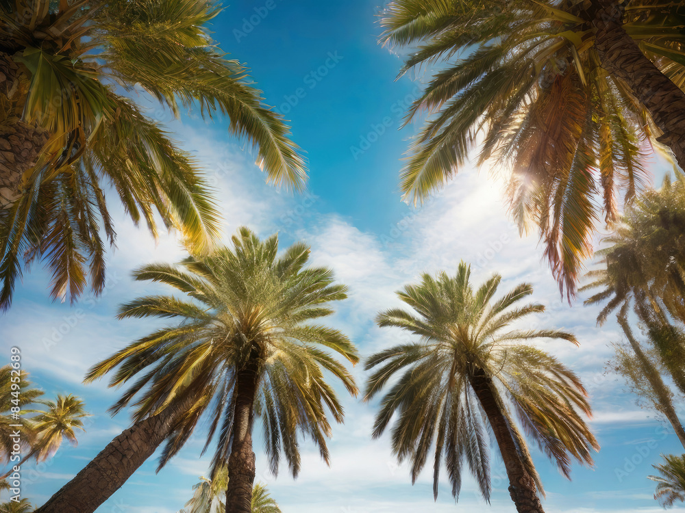 Palm trees against blue sky background. Palm trees against blue sky background.