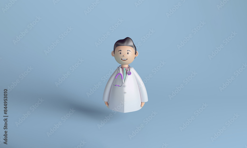 3D Illustration of a Smiling Male Doctor with Stethoscope 3D Illustration of a Smiling Male Doctor with Stethoscope