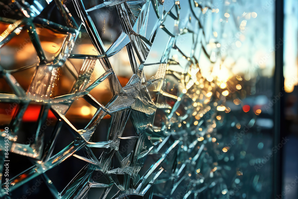 Damaged window glass. Cracks on the glass surface. Damaged window glass. Cracks on the glass surface.