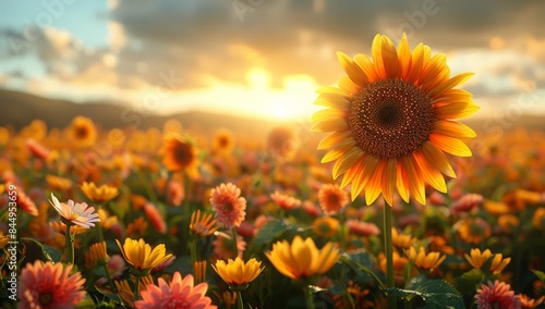 Beautiful sunflowers in a f...