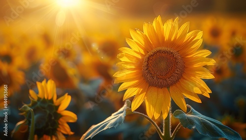 Beautiful sunflowers in a f...