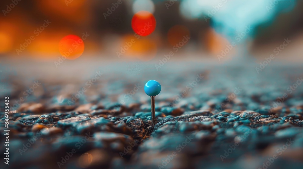 Motivational inscription on a small pin with a blue sticker Motivational inscription on a small pin with a blue sticker