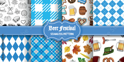 set of oktoberfest seamless textures. collection of german beer festival patterns