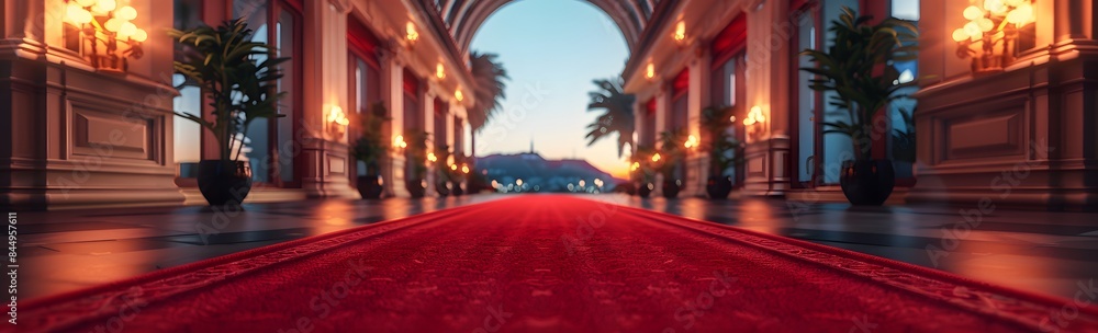 the anticipation of a star-studded movie premiere with a high-definition, realistic image of a red carpet rolling out against a glamorous backdrop