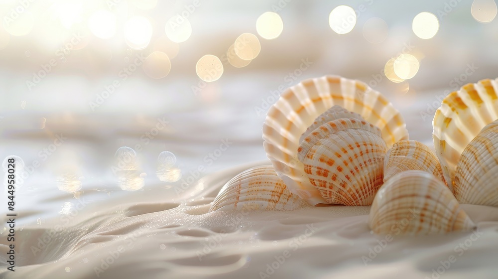 Sea shells on a blurred white surface Sea shells on a blurred white surface