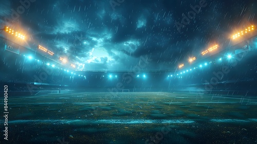 the electrifying ambiance of a football field bathed in the glow of stadium lights, evoking the excitement and energy of a thrilling match under the night sky. Realistic HD