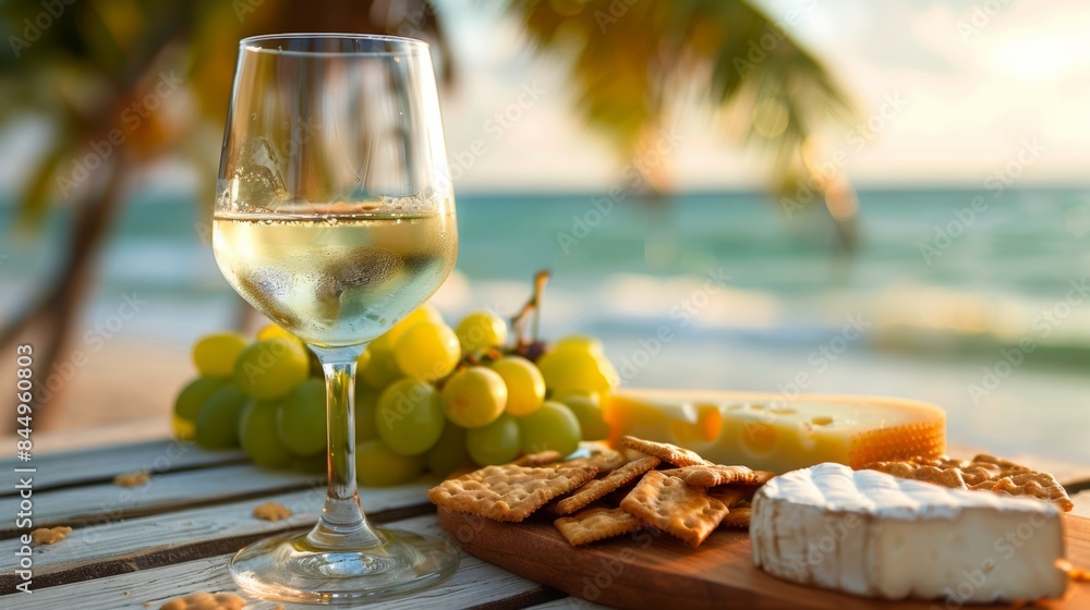 A glass of wine and cheese on a table next to grapes, AI A glass of wine and cheese on a table next to grapes, AI