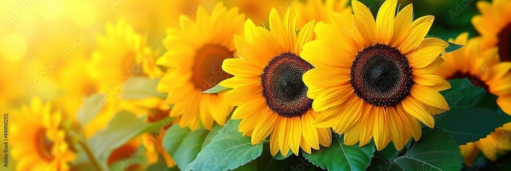 Obraz premium A summer breeze blowing through a field of sunflowers