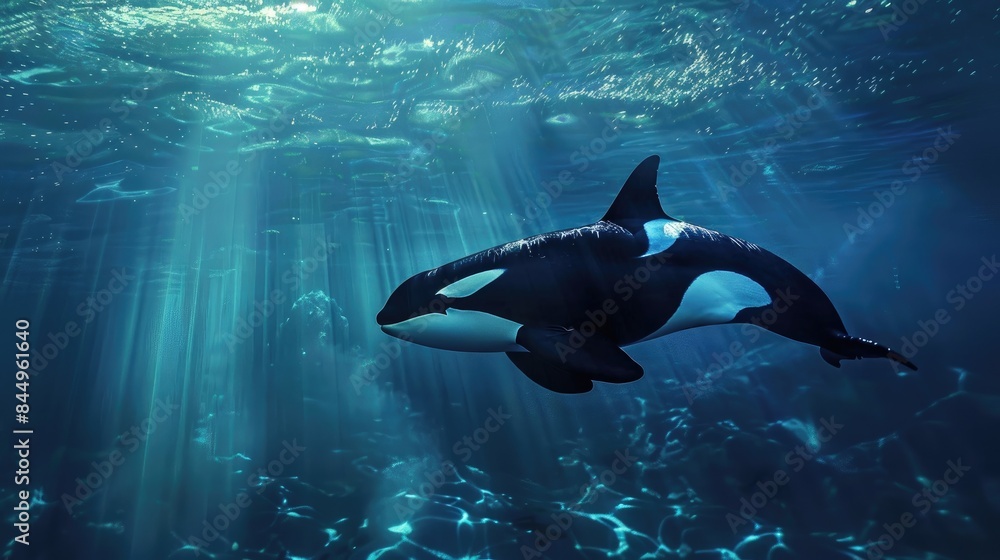 Fototapeta premium Orca swimming with a dense layer