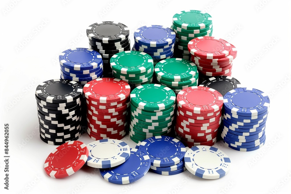 Stacks of poker chips isolated on white Stacks of poker chips isolated on white