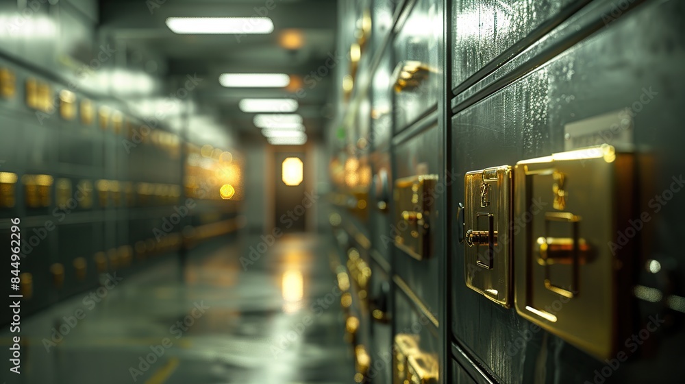 Fototapeta premium A Glimpse into the Vault: Rows of Secure Lockers. generative AI
