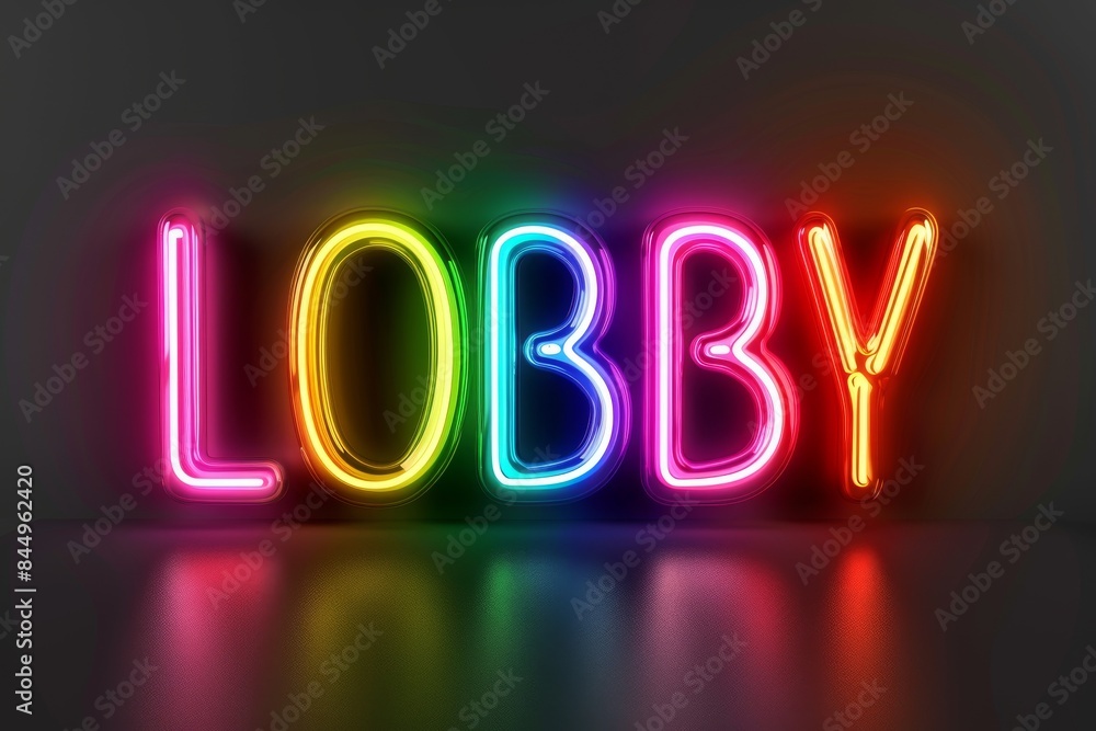 Neon lobby sign with vibrant colors and a sleek design, creating a modern and stylish atmosphere, ideal for urban and nightlife themed concepts Neon lobby sign with vibrant colors and a sleek design, creating a modern and stylish atmosphere, ideal for urban and nightlife themed concepts