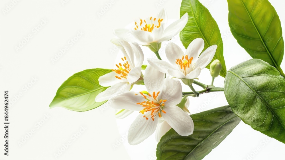 Obraz premium Floral image featuring an orange blossom against a blank white backdrop