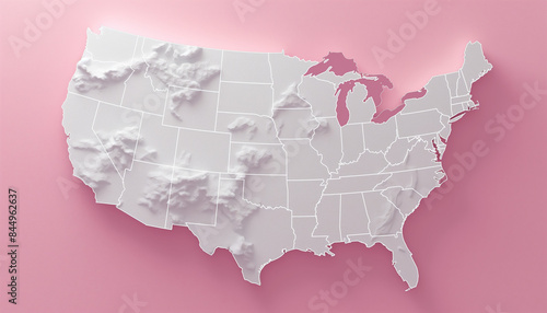 United States Map - World map International vector template with paper cut style including shadow and white color on pink background for design, education, website - Vector illustration eps 10
