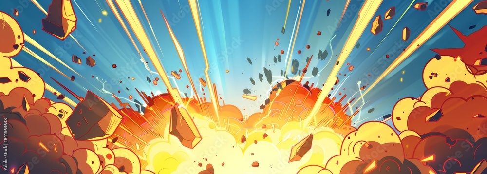 Obraz premium Pop art comics fire flame explosion boom effect horizontal wallpaper background