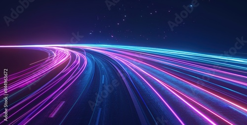 Neon Lights Trail on a Winding Road
