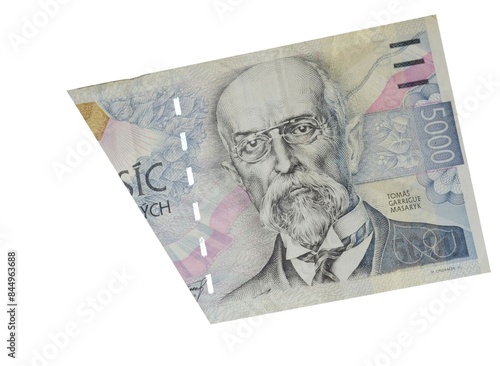 5000 Czech koruna banknote isolated on white background.