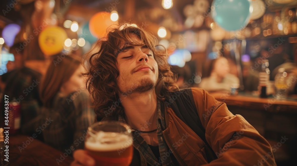 A man with long hair holding a beer in his hand, AI A man with long hair holding a beer in his hand, AI