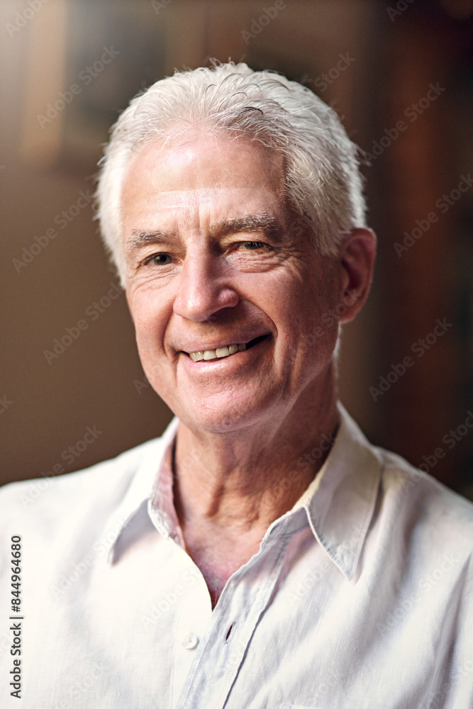 Senior man, home and happy in portrait for retirement or pension to relax, break and chill. Elderly person, smile and confident or proud and satisfied with positivity as pensioner, cheerful and joy Senior man, home and happy in portrait for retirement or pension to relax, break and chill. Elderly person, smile and confident or proud and satisfied with positivity as pensioner, cheerful and joy