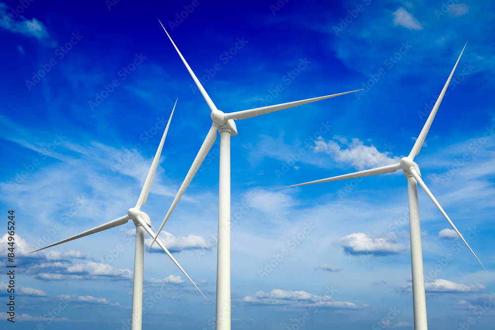 Fototapeta premium Green renewable energy concept - wind generator turbines in sky