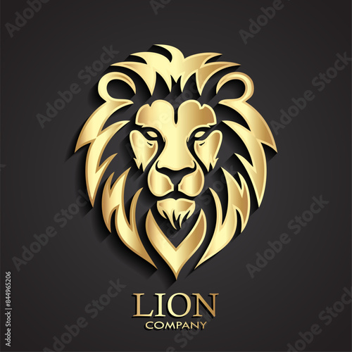 lion head 3d gold shiny metal elegant logo design
