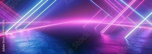 Abstract neon cyberpunk geometric horizontal banner wallpaper background © Irina