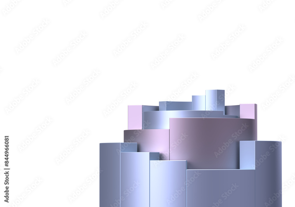 An abstract figure of metal cylinders rising up. Blue, lilac, rose color. 3d rendering on the topic of business, work, analytics, dashboards, presentations and diagram. Transparent background. An abstract figure of metal cylinders rising up. Blue, lilac, rose color. 3d rendering on the topic of business, work, analytics, dashboards, presentations and diagram. Transparent background.