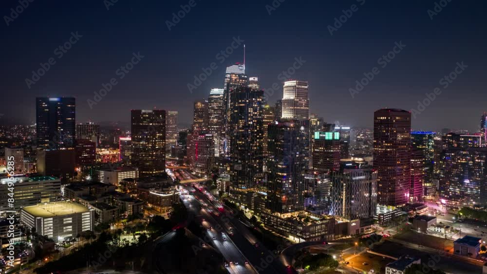 Downtown LA at night - Aerial view