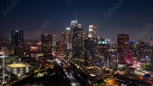 Downtown LA at night - Aerial view