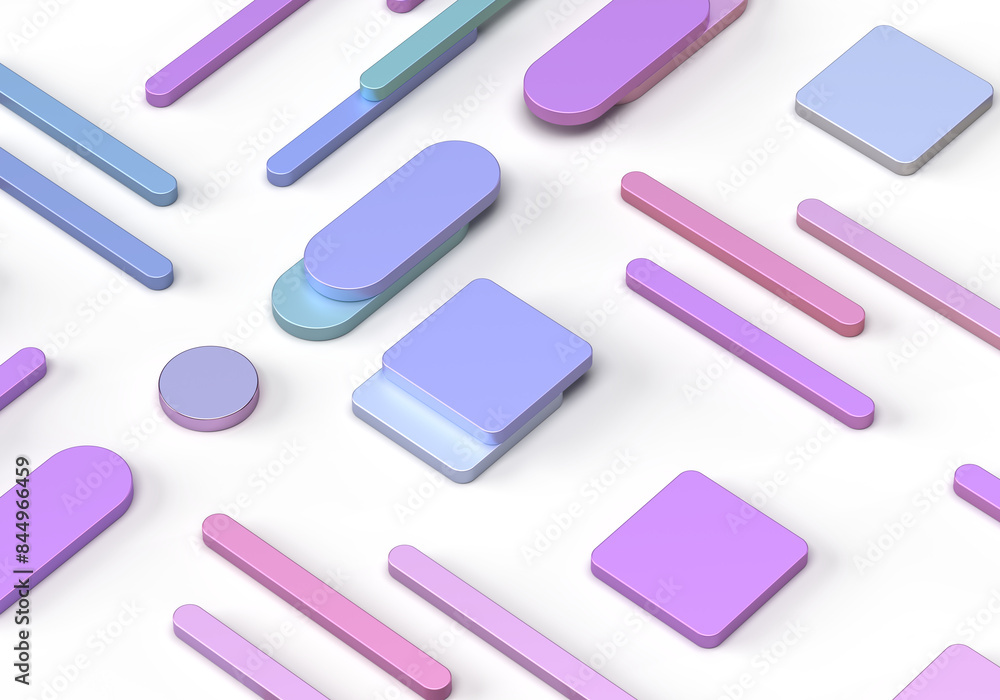 Abstract pattern of geometric metal shapes of rounded rectangles, cubes. Delicate, pastel colors of purple, pink. 3d rendering on the theme of style, bank, finance. Transparent background. Abstract pattern of geometric metal shapes of rounded rectangles, cubes. Delicate, pastel colors of purple, pink. 3d rendering on the theme of style, bank, finance. Transparent background.