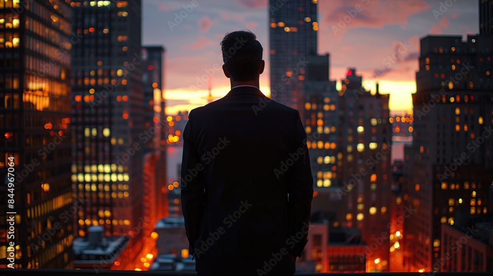 Silhouetted Figure Against City Lights at Dusk Silhouetted Figure Against City Lights at Dusk