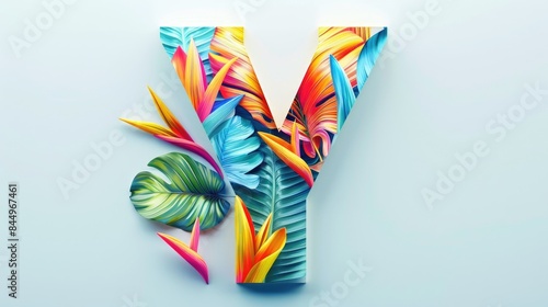Colorful tropical leaf letter Y font with unique collection for spring summer and Valentine s Day photo