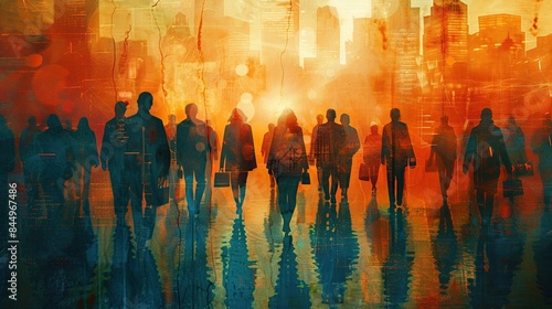 Silhouettes of People Walking Towards a Cityscape © FujiAgung