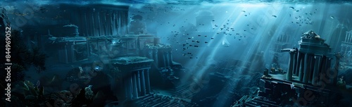 the mystique of the legendary city of Atlantis with a high-definition, realistic depiction, blending ancient grandeur with underwater majesty, perfect for captivating the imagination. Realistic HD photo