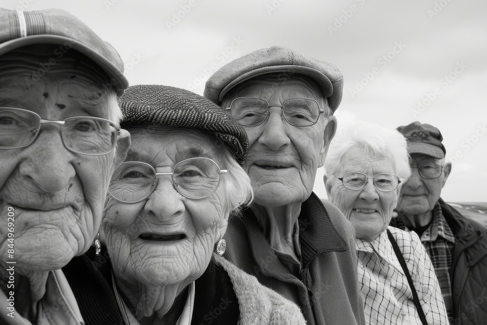 Group of old people looking at the camera. Black and white. Group of old people looking at the camera. Black and white.